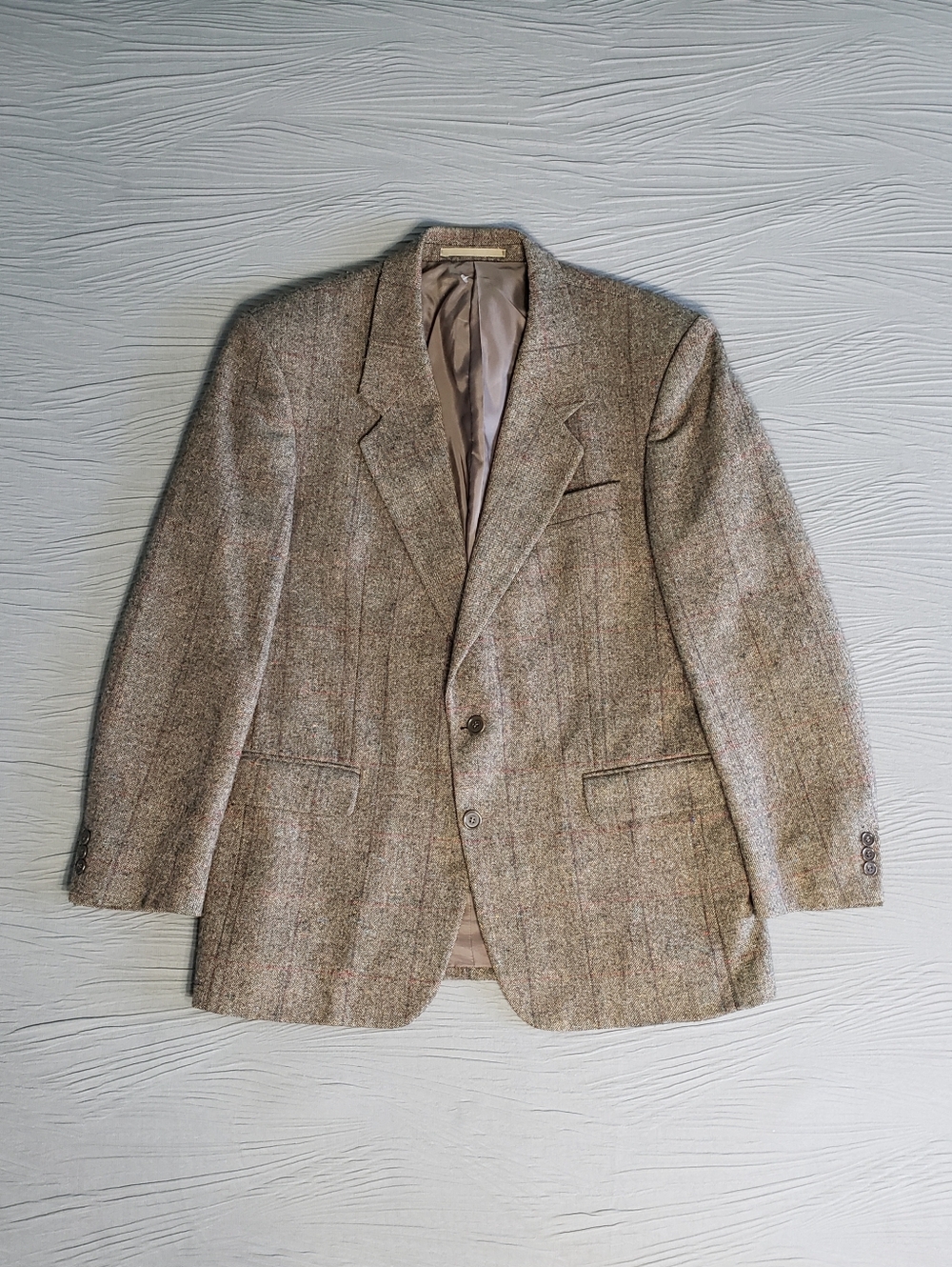 Vtg. GURTEEN Men's 100% Wool Tweed Plaid 2-Button Blazer (44R) Brown/Red